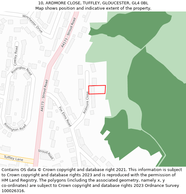 10, ARDMORE CLOSE, TUFFLEY, GLOUCESTER, GL4 0BL: Location map and indicative extent of plot