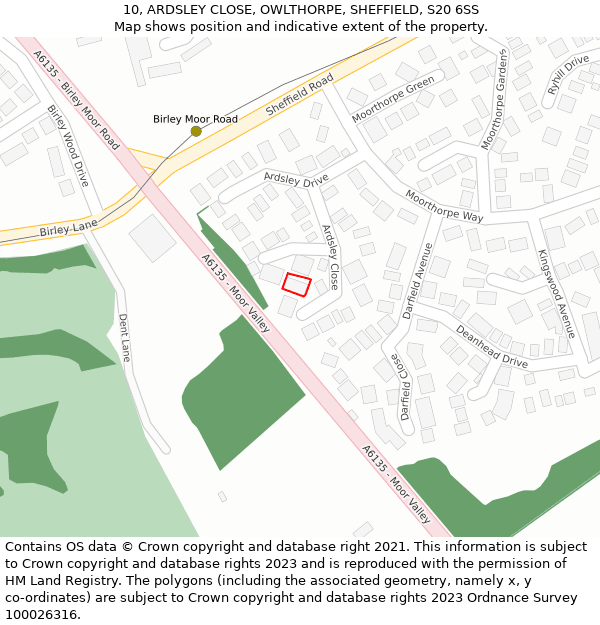 10, ARDSLEY CLOSE, OWLTHORPE, SHEFFIELD, S20 6SS: Location map and indicative extent of plot