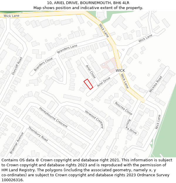 10, ARIEL DRIVE, BOURNEMOUTH, BH6 4LR: Location map and indicative extent of plot
