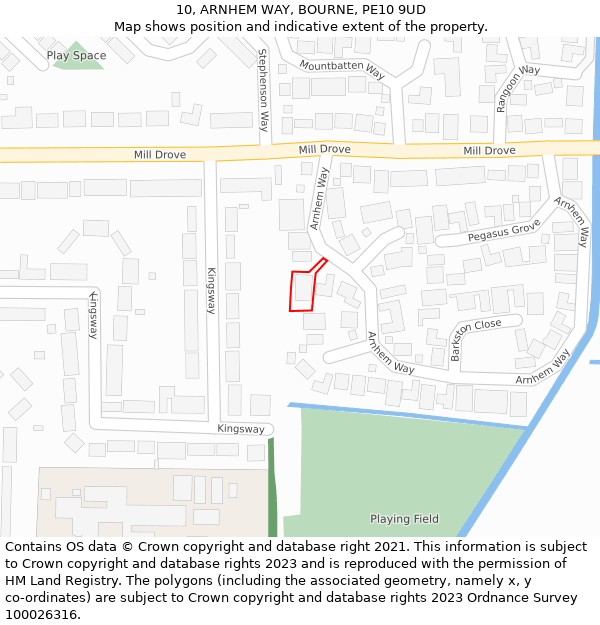 10, ARNHEM WAY, BOURNE, PE10 9UD: Location map and indicative extent of plot