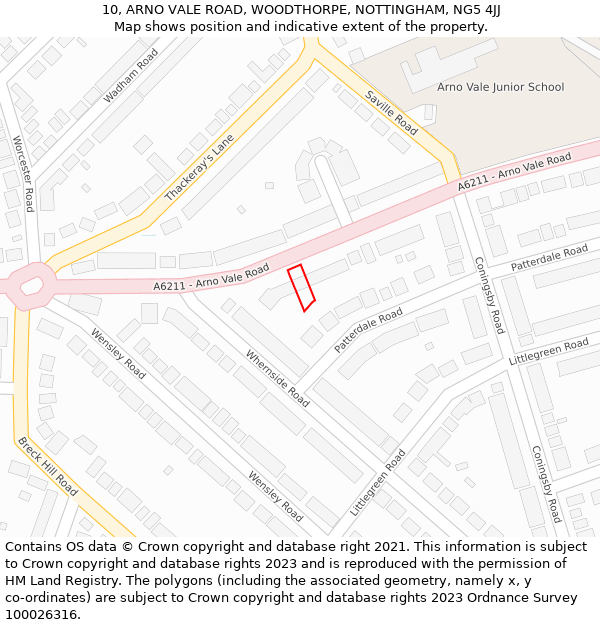 10, ARNO VALE ROAD, WOODTHORPE, NOTTINGHAM, NG5 4JJ: Location map and indicative extent of plot