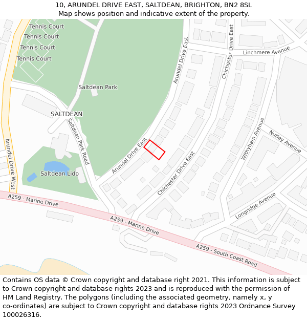 10, ARUNDEL DRIVE EAST, SALTDEAN, BRIGHTON, BN2 8SL: Location map and indicative extent of plot