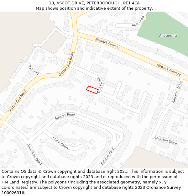 10, ASCOT DRIVE, PETERBOROUGH, PE1 4EA: Location map and indicative extent of plot