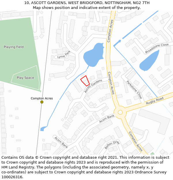 10, ASCOTT GARDENS, WEST BRIDGFORD, NOTTINGHAM, NG2 7TH: Location map and indicative extent of plot