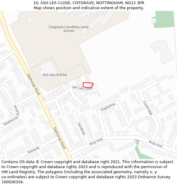 10, ASH LEA CLOSE, COTGRAVE, NOTTINGHAM, NG12 3PR: Location map and indicative extent of plot