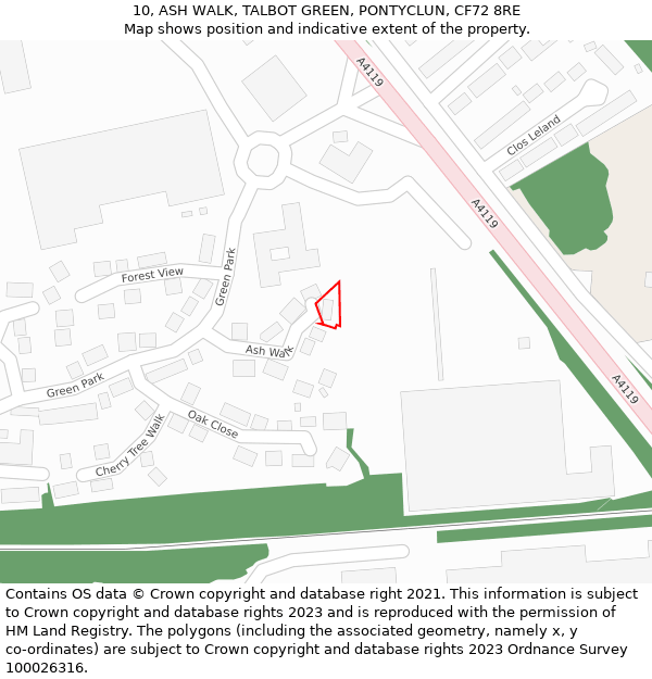 10, ASH WALK, TALBOT GREEN, PONTYCLUN, CF72 8RE: Location map and indicative extent of plot