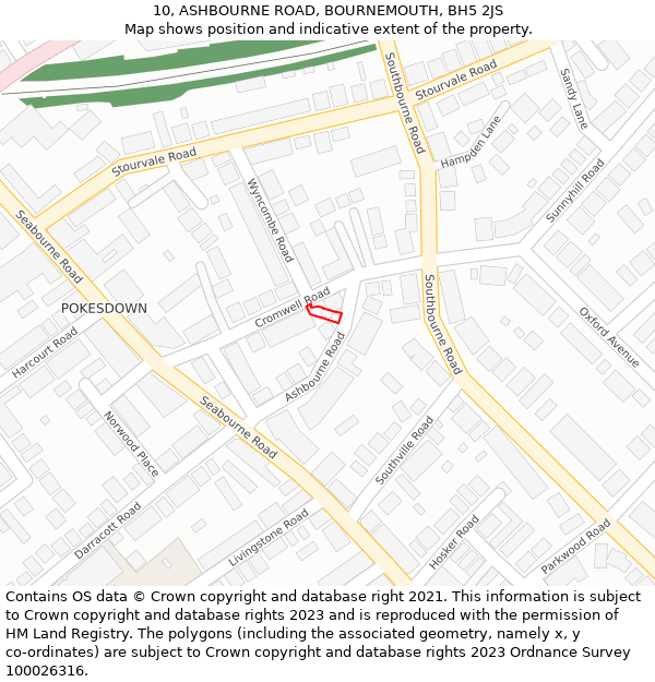 10, ASHBOURNE ROAD, BOURNEMOUTH, BH5 2JS: Location map and indicative extent of plot