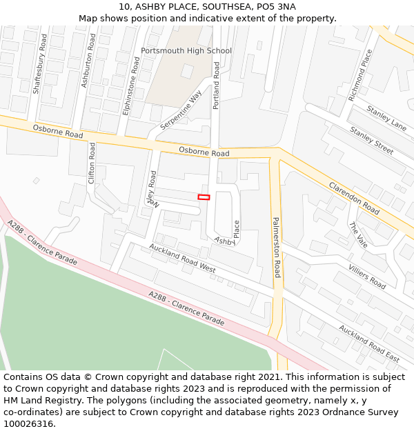 10, ASHBY PLACE, SOUTHSEA, PO5 3NA: Location map and indicative extent of plot