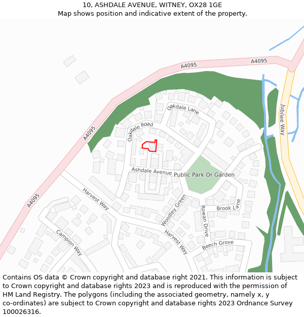 10, ASHDALE AVENUE, WITNEY, OX28 1GE: Location map and indicative extent of plot