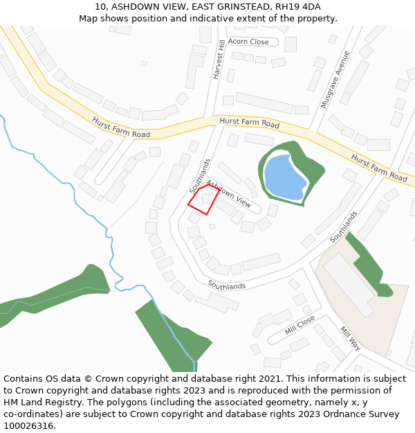 10, ASHDOWN VIEW, EAST GRINSTEAD, RH19 4DA: Location map and indicative extent of plot