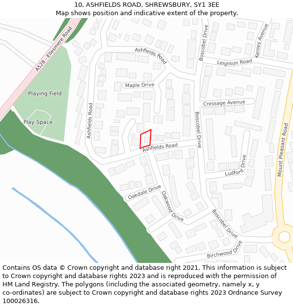 10, ASHFIELDS ROAD, SHREWSBURY, SY1 3EE: Location map and indicative extent of plot