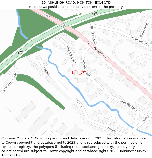 10, ASHLEIGH ROAD, HONITON, EX14 1TD: Location map and indicative extent of plot