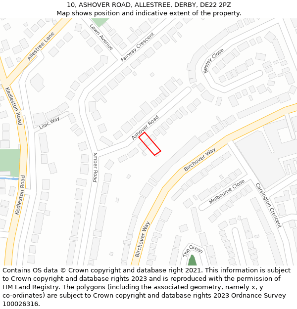 10, ASHOVER ROAD, ALLESTREE, DERBY, DE22 2PZ: Location map and indicative extent of plot