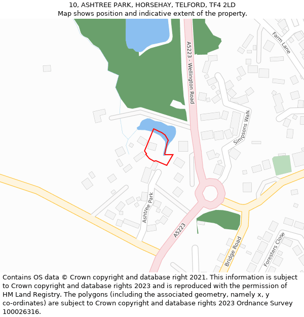 10, ASHTREE PARK, HORSEHAY, TELFORD, TF4 2LD: Location map and indicative extent of plot