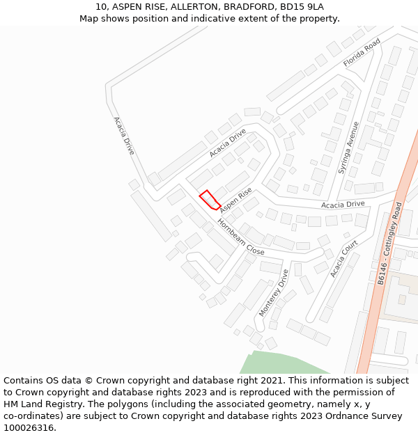 10, ASPEN RISE, ALLERTON, BRADFORD, BD15 9LA: Location map and indicative extent of plot