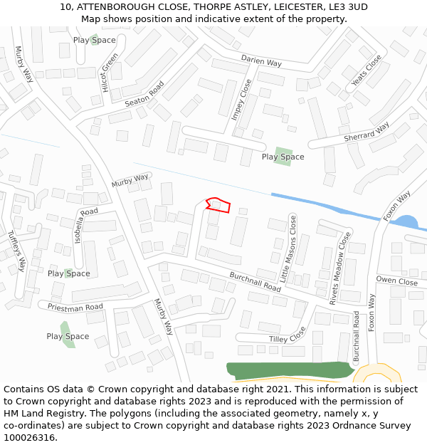 10, ATTENBOROUGH CLOSE, THORPE ASTLEY, LEICESTER, LE3 3UD: Location map and indicative extent of plot