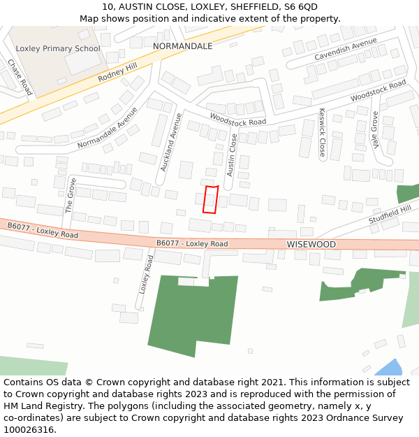 10, AUSTIN CLOSE, LOXLEY, SHEFFIELD, S6 6QD: Location map and indicative extent of plot