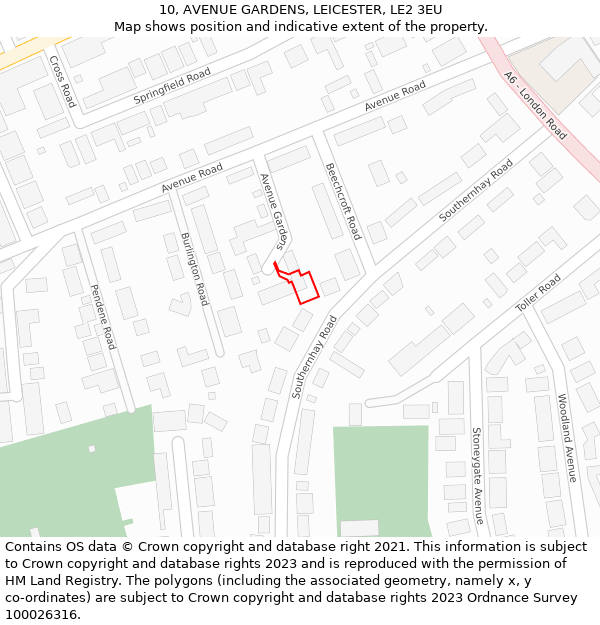 10, AVENUE GARDENS, LEICESTER, LE2 3EU: Location map and indicative extent of plot
