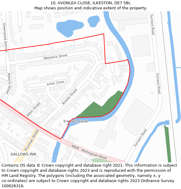 10, AVONLEA CLOSE, ILKESTON, DE7 5BL: Location map and indicative extent of plot