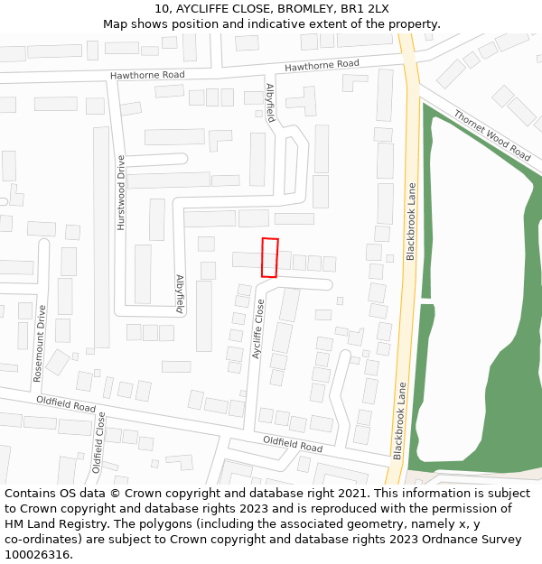 10, AYCLIFFE CLOSE, BROMLEY, BR1 2LX: Location map and indicative extent of plot