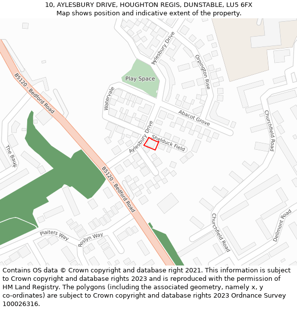 10, AYLESBURY DRIVE, HOUGHTON REGIS, DUNSTABLE, LU5 6FX: Location map and indicative extent of plot