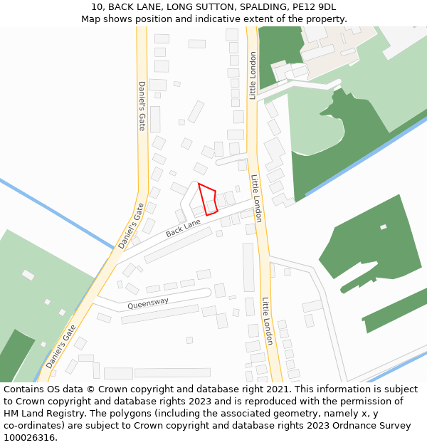 10, BACK LANE, LONG SUTTON, SPALDING, PE12 9DL: Location map and indicative extent of plot