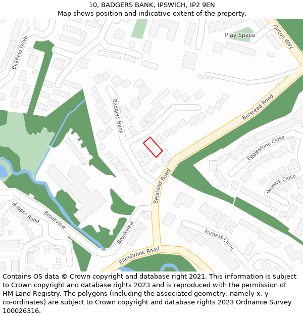 10, BADGERS BANK, IPSWICH, IP2 9EN: Location map and indicative extent of plot