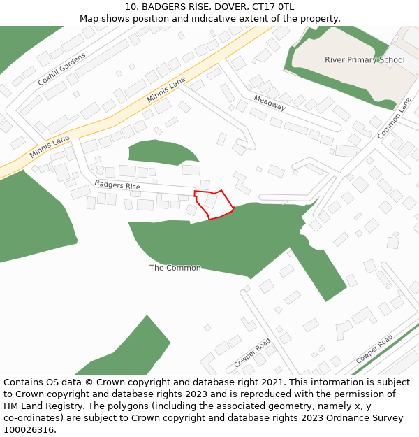 10, BADGERS RISE, DOVER, CT17 0TL: Location map and indicative extent of plot