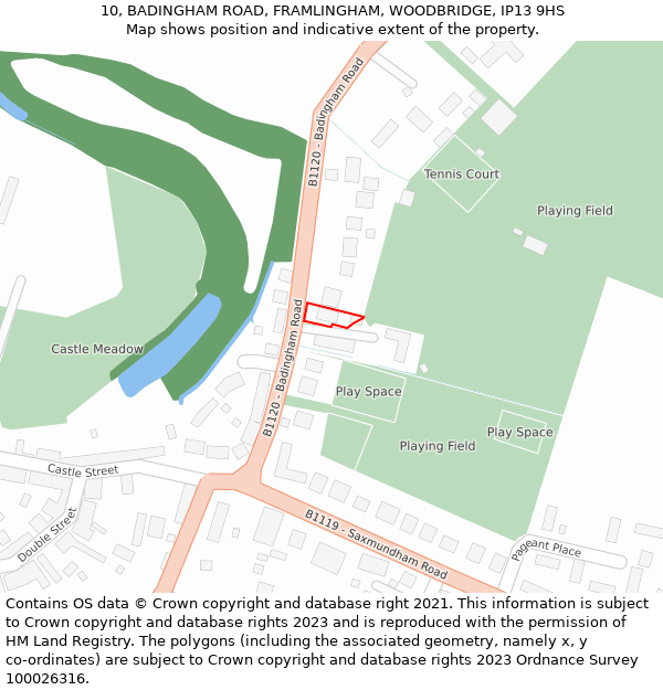 10, BADINGHAM ROAD, FRAMLINGHAM, WOODBRIDGE, IP13 9HS: Location map and indicative extent of plot