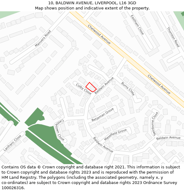 10, BALDWIN AVENUE, LIVERPOOL, L16 3GD: Location map and indicative extent of plot