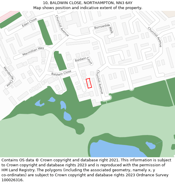 10, BALDWIN CLOSE, NORTHAMPTON, NN3 6AY: Location map and indicative extent of plot