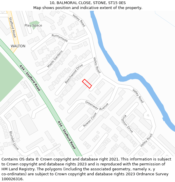 10, BALMORAL CLOSE, STONE, ST15 0ES: Location map and indicative extent of plot