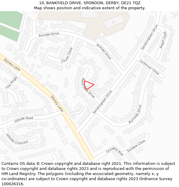 10, BANKFIELD DRIVE, SPONDON, DERBY, DE21 7QZ: Location map and indicative extent of plot