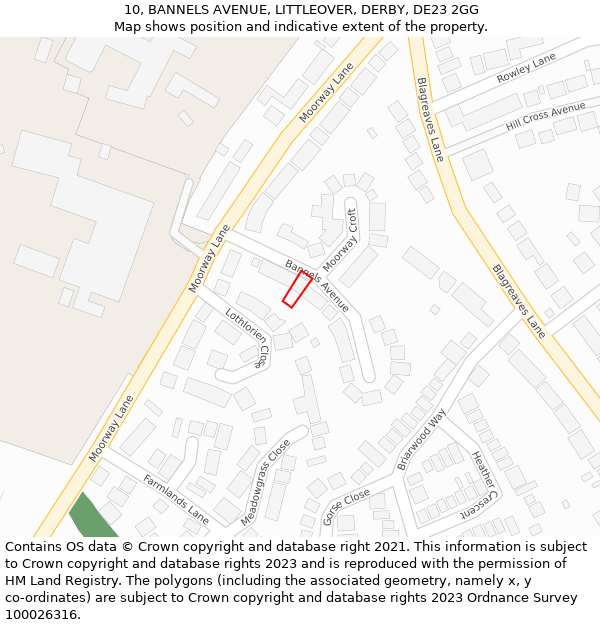 10, BANNELS AVENUE, LITTLEOVER, DERBY, DE23 2GG: Location map and indicative extent of plot