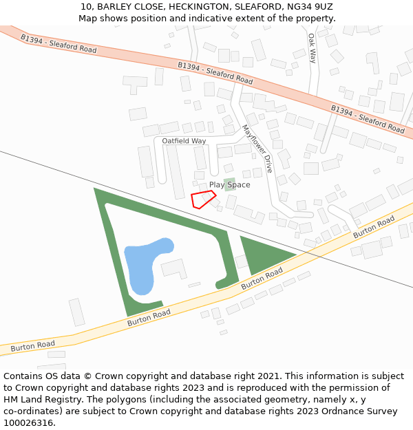 10, BARLEY CLOSE, HECKINGTON, SLEAFORD, NG34 9UZ: Location map and indicative extent of plot