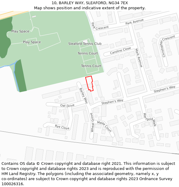 10, BARLEY WAY, SLEAFORD, NG34 7EX: Location map and indicative extent of plot