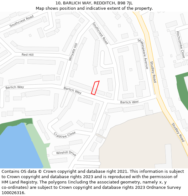 10, BARLICH WAY, REDDITCH, B98 7JL: Location map and indicative extent of plot