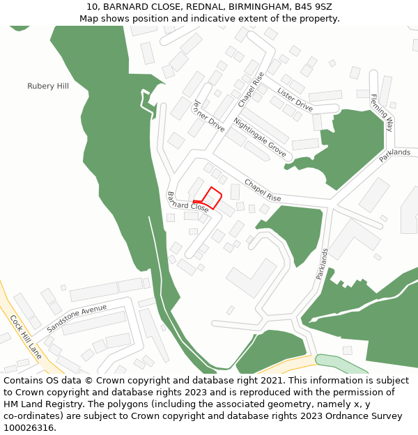 10, BARNARD CLOSE, REDNAL, BIRMINGHAM, B45 9SZ: Location map and indicative extent of plot