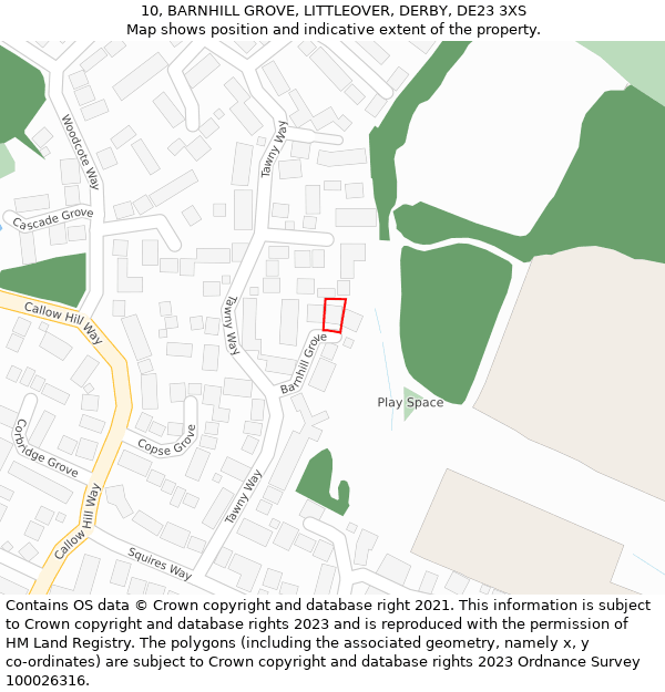 10, BARNHILL GROVE, LITTLEOVER, DERBY, DE23 3XS: Location map and indicative extent of plot