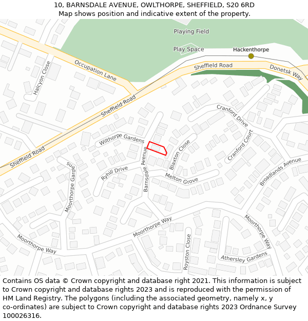 10, BARNSDALE AVENUE, OWLTHORPE, SHEFFIELD, S20 6RD: Location map and indicative extent of plot