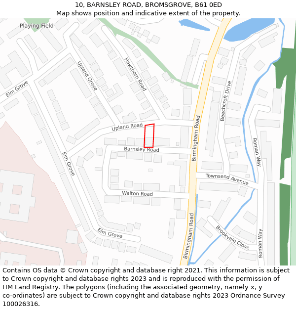 10, BARNSLEY ROAD, BROMSGROVE, B61 0ED: Location map and indicative extent of plot