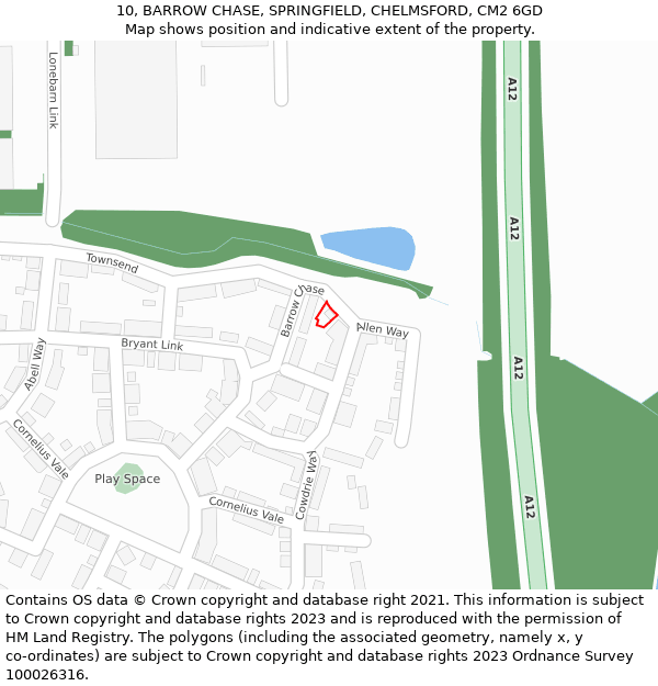 10, BARROW CHASE, SPRINGFIELD, CHELMSFORD, CM2 6GD: Location map and indicative extent of plot