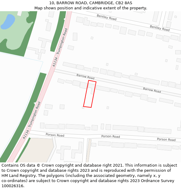 10, BARROW ROAD, CAMBRIDGE, CB2 8AS: Location map and indicative extent of plot