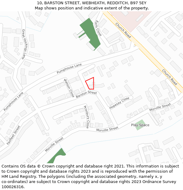 10, BARSTON STREET, WEBHEATH, REDDITCH, B97 5EY: Location map and indicative extent of plot