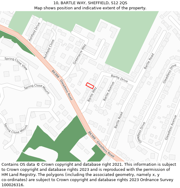 10, BARTLE WAY, SHEFFIELD, S12 2QS: Location map and indicative extent of plot