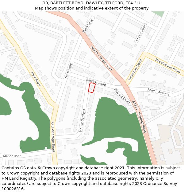 10, BARTLETT ROAD, DAWLEY, TELFORD, TF4 3LU: Location map and indicative extent of plot