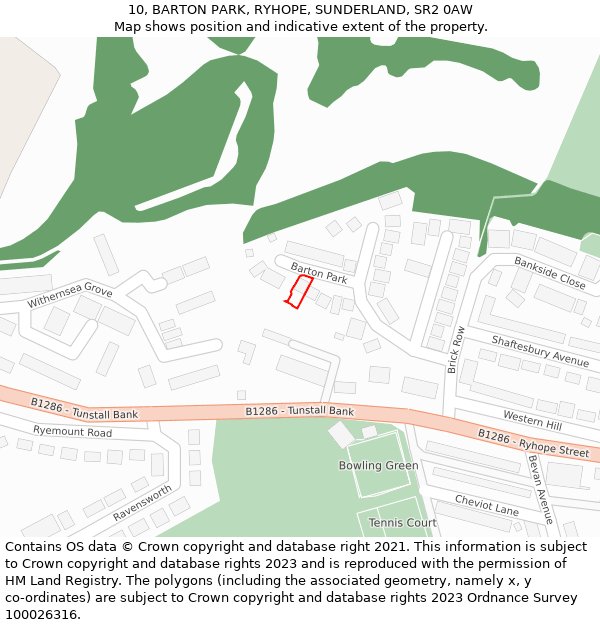 10, BARTON PARK, RYHOPE, SUNDERLAND, SR2 0AW: Location map and indicative extent of plot