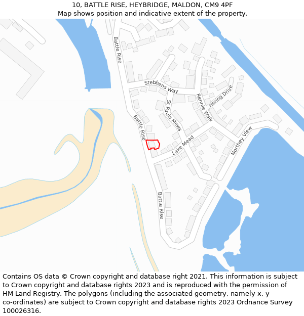 10, BATTLE RISE, HEYBRIDGE, MALDON, CM9 4PF: Location map and indicative extent of plot