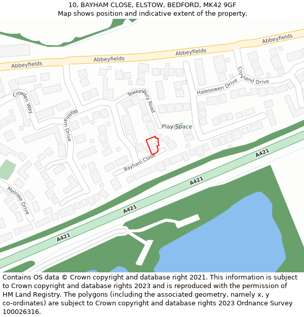 10, BAYHAM CLOSE, ELSTOW, BEDFORD, MK42 9GF: Location map and indicative extent of plot