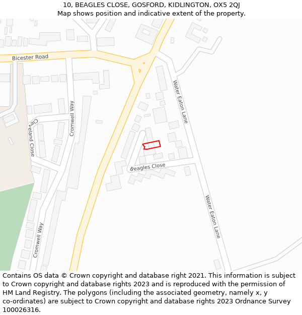 10, BEAGLES CLOSE, GOSFORD, KIDLINGTON, OX5 2QJ: Location map and indicative extent of plot